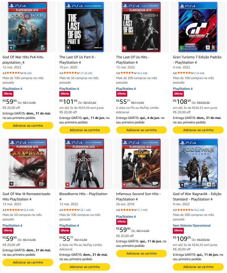Vários jogos de PS4 em oferta na Amazon