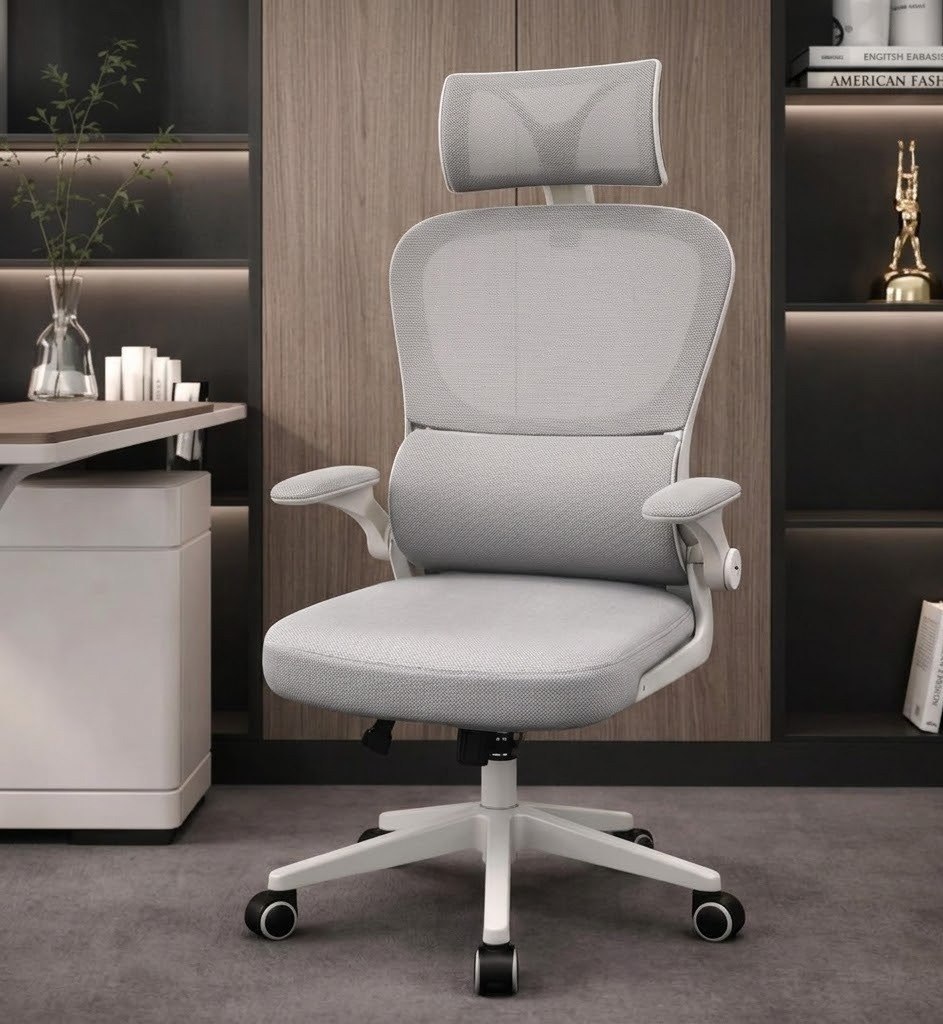 Cadeira de Escritório Ergonômica preta Giratória com Apoio Lombar e Braços Ajustáveis - LARUNO