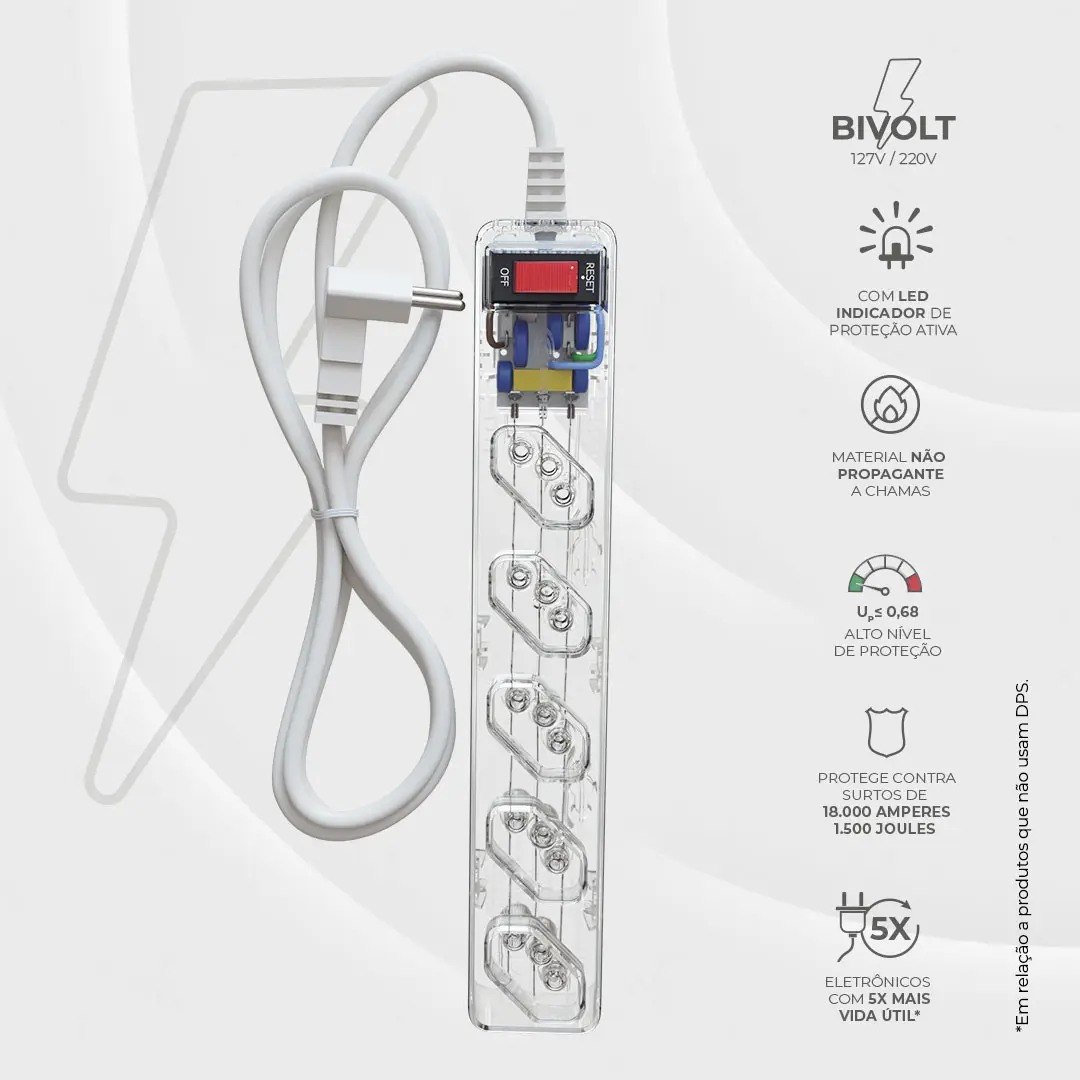 Filtro de linha de 5 tomadas Clamper iClamper Energia 5 tomadas