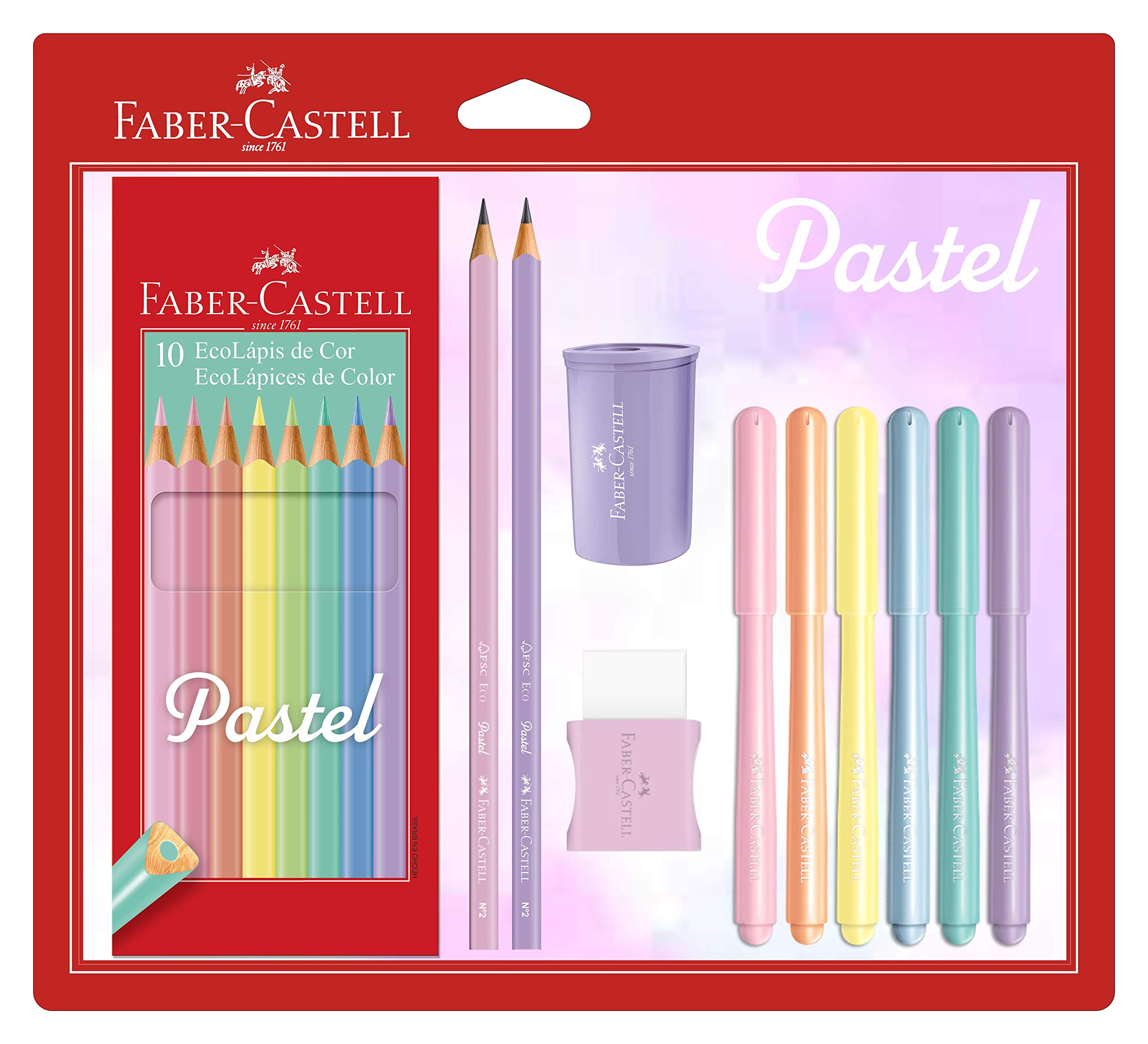 Kit Tons Pastel, Faber-Castell, KIT/PASTEL, Lápis de Cor + Canetinhas + Borracha + Apontador + Grafite