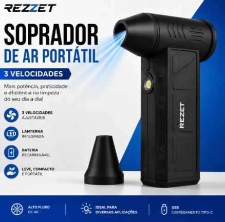 Soprador De Ar Mini Turbo Portátil Usb Sem Fio Recarregável Para Limpeza Com 2 Bicos E Inflar Preto 127/220v