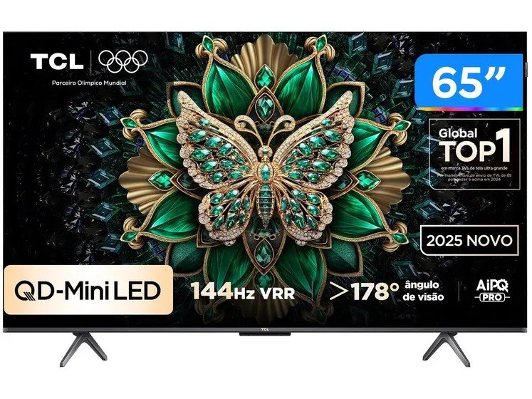 Smart TV 65" TCL 4K UHD MiniLED 65C6K 120Hz Google TV AiPQ Google Assistente 4 HDMI 2 USB