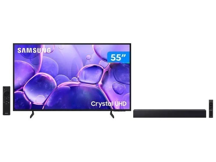Smart TV 55” Samsung 4K UHD Crystal UHD - 3 HDMI + Soundbar B-Series HW-B400F 40W USB