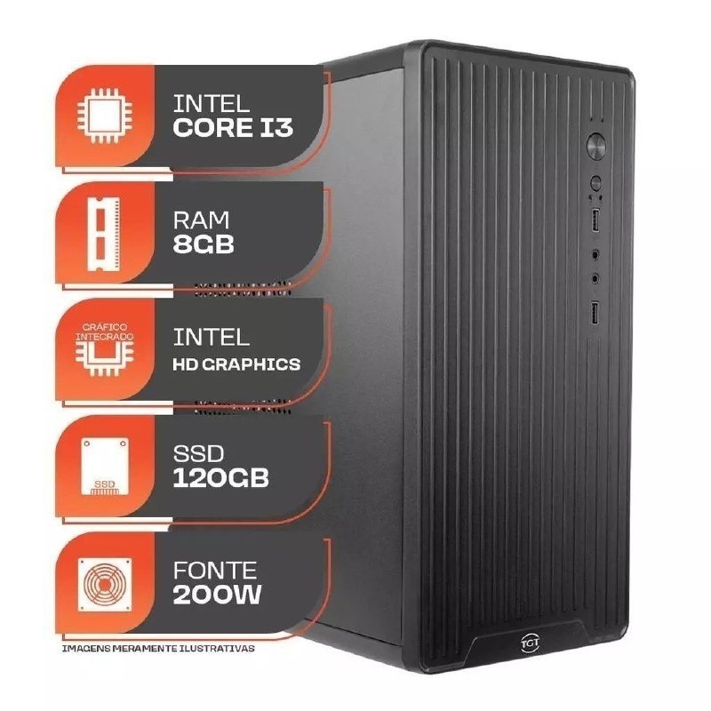 PC Home ESCRITÓRIO Essential S, Intel Core i3, 8GB DE RAM, SSD 120GB
