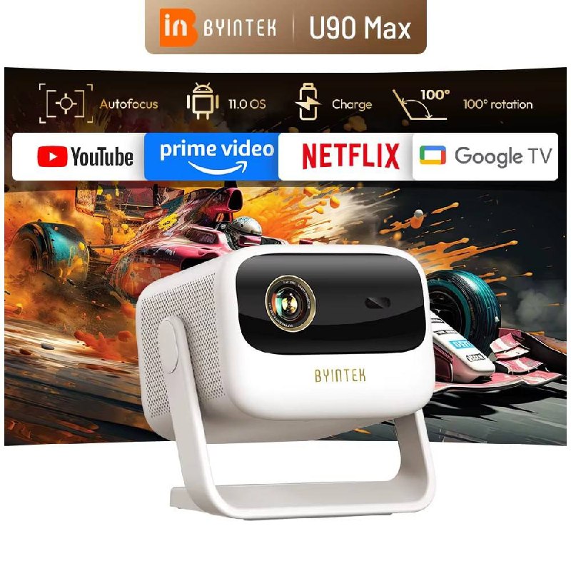BYINTEK U90 MAX Projetor DLP COM GOOGLE TV CERIFICADO e BATERIA INTERNA
