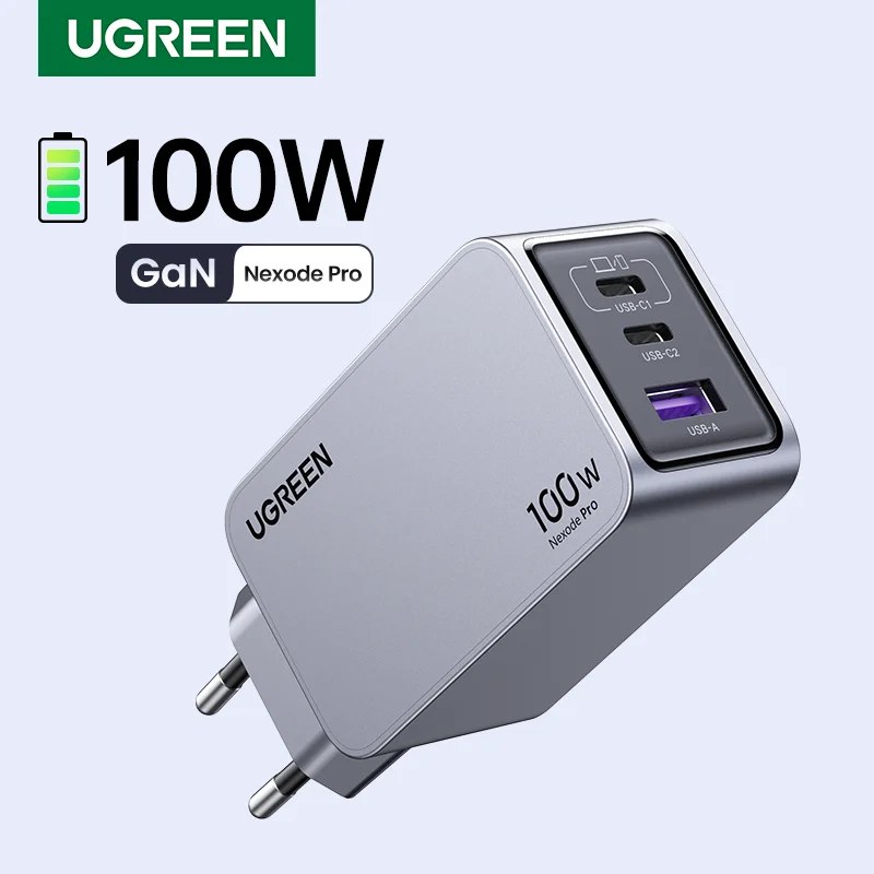 Carregador UGREEN 100W GaN USB C com QC4.0 e 3.0, Carregamento Rápido para Macbook, Laptop, Tablet e Carregamento Rápido PD para iPhone 17, 16, 15 Pro