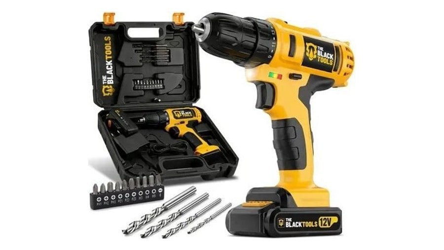 Furadeira Parafusadeira Sem Fio A Bateria Tb-12e 12v 3/8 10mm Com Maleta E Acessórios The Black Tools