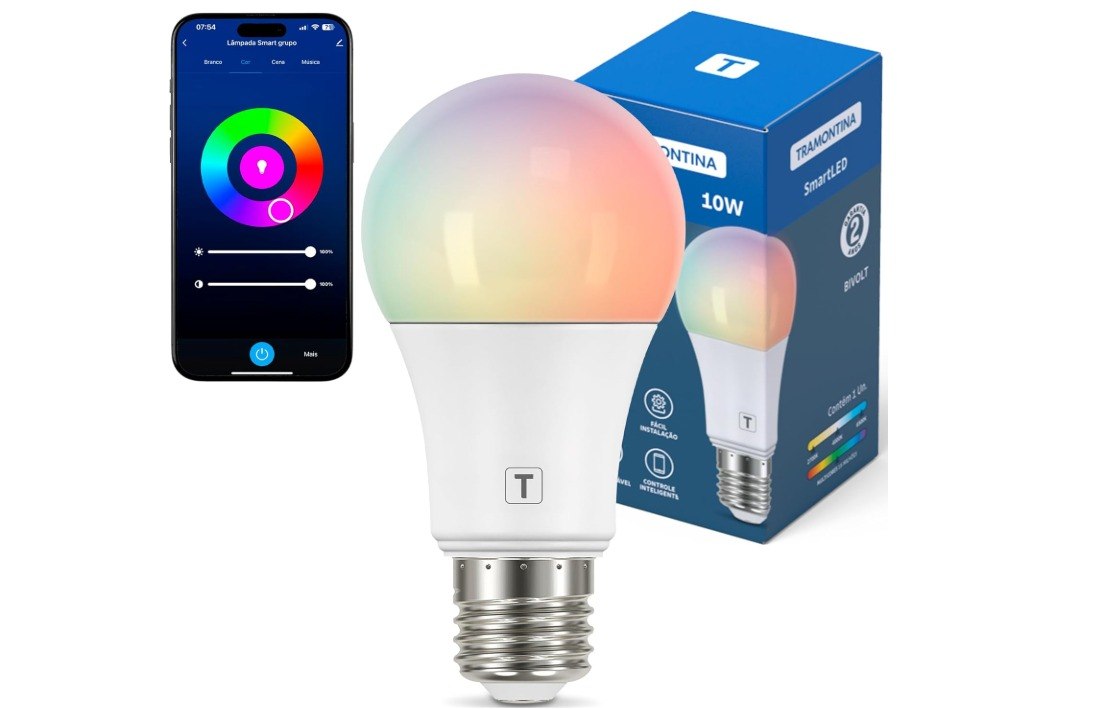 Lâmpada Smart LED Inteligente Tramontina E27 10W | 16 Milhões de Cores, Wi-Fi + Bluetooth, Compatível com Alexa e Google Assistente