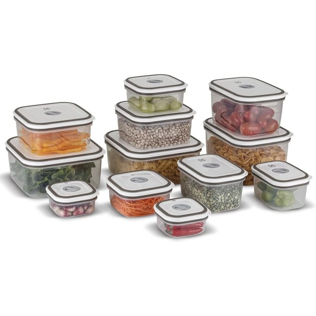 Kit 12 Potes Herméticos de Plástico Retangulares Electrolux | Multiuso, Vedação Silicone, BPA Free, Porta Mantimentos
