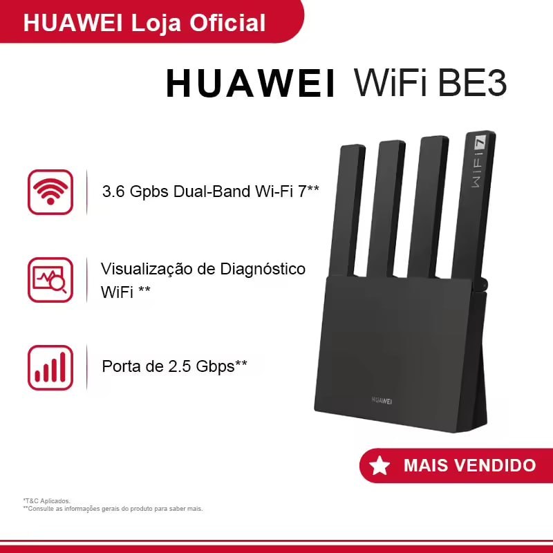 HUAWEI WiFi BE3 Roteador Wi-Fi 7 Dual-Band de até 3,6 Gbps com Porta Ethernet de 2,5 Gbps 🇧🇷 Estoque Brasil