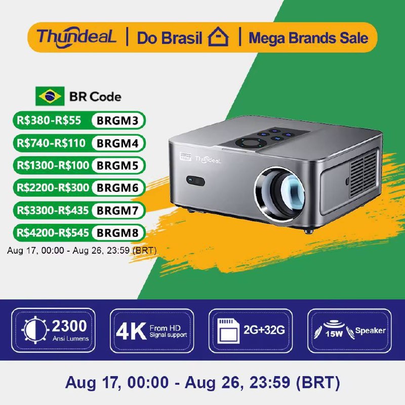Projetores no brasil Projetor ThundeaL Full HD 1080p 4K TD98W Mini portátil inteligente com Android Wi-Fi 2 GB e 32 GB
