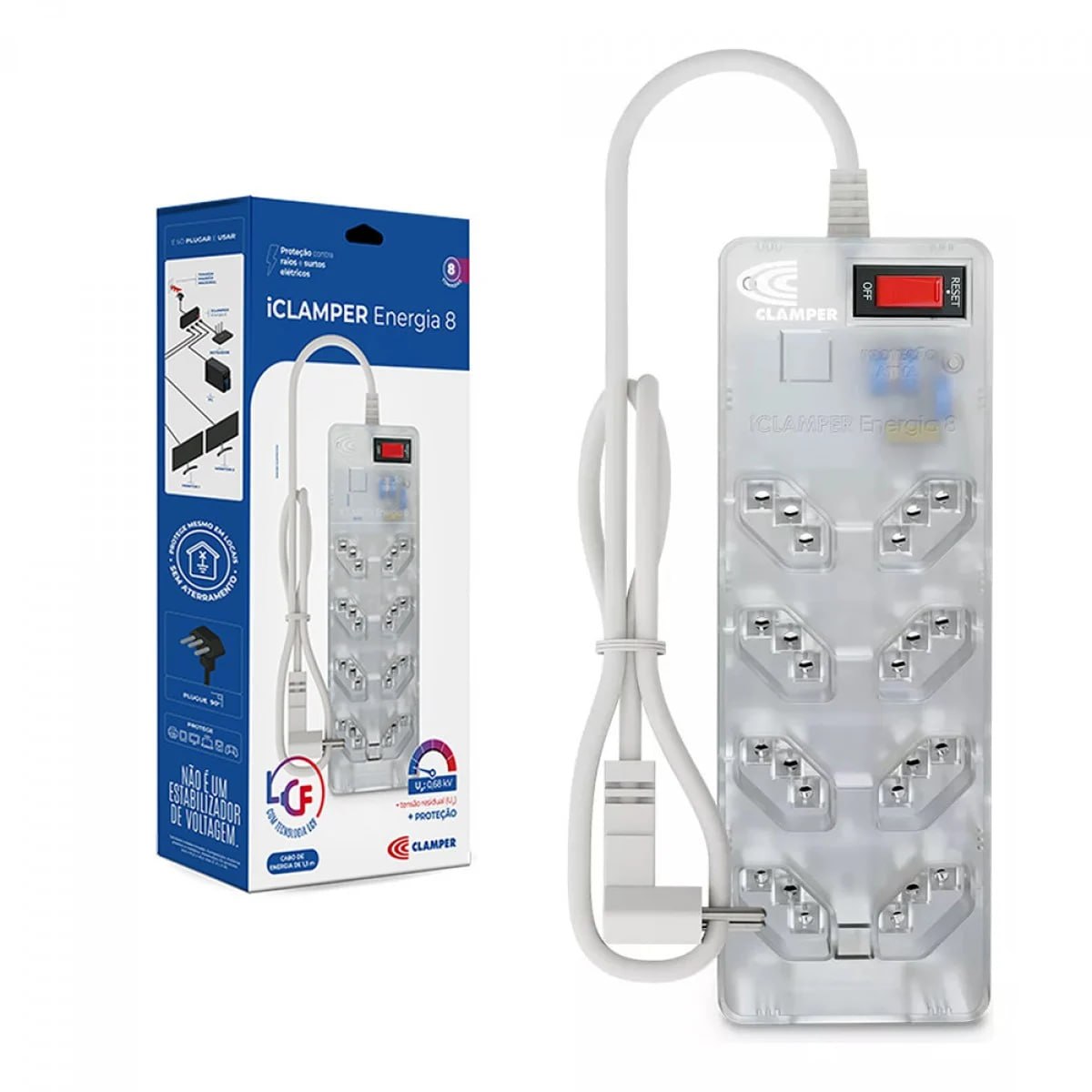 Filtro De Linha Dps Iclamper Energia 8 Tomadas