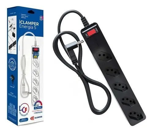 Filtro de Linha com Protetor de Surto DPS iClamper Energia 5 Tomadas 3 Pinos 10 Amperes com Tecnologia LCF Anti Raio