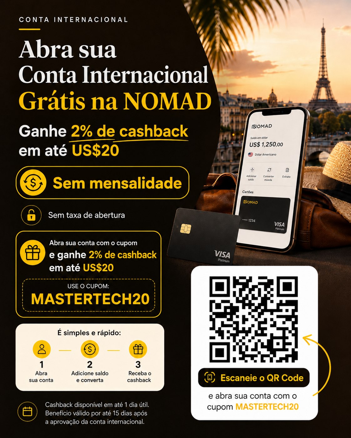 Abra sua Conta Internacional Grátis na Nomad
