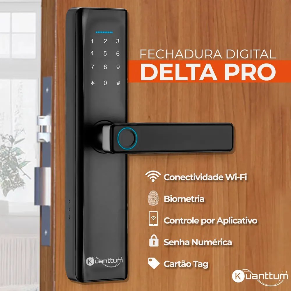 FECHADURA DIGITAL BIOMÉTRICA KUANTTUM DELTA PRO WIFI SENHA APP TUYA