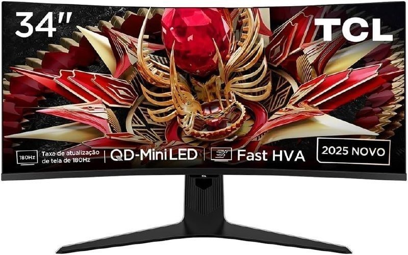 Monitor Gamer Curvo TCL 34 Polegadas QLED Mini LED WQHD R83Q 180Hz 1ms (GtG) HDR 1400 nits 34R83Q