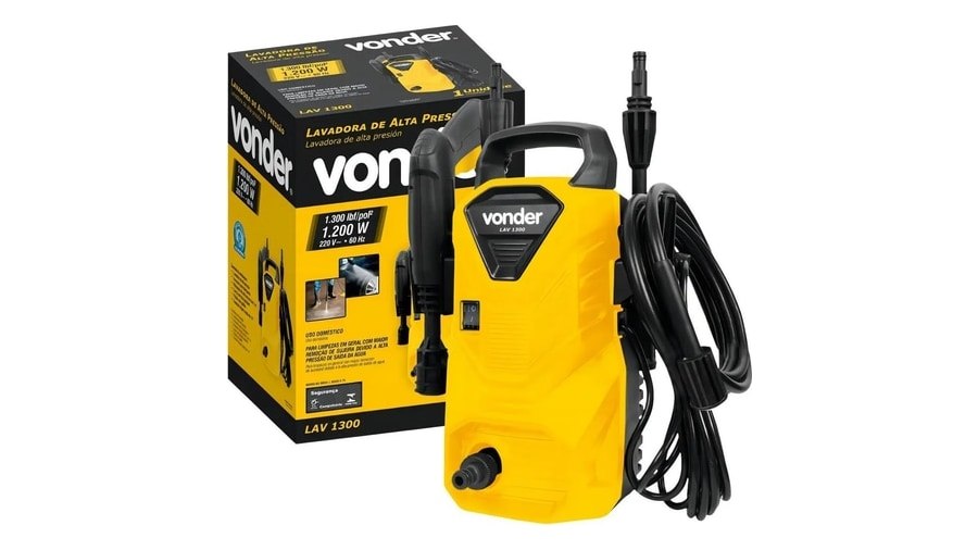 Lavadora de alta pressão Vonder Leve LAV1300 amarela e preta de 1200W