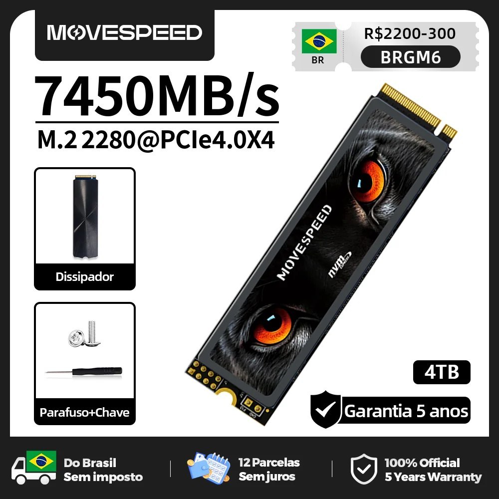 Movespeed 4tb 7450 mb/s ssd nvme m2 pcie 4.0x4 2280 unidade de estado sólido chip tlc disco rígido interno para