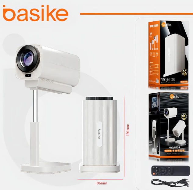 Projetor Smart Basike Ba-TY213 4K Full HD Android 11 Wi-Fi 6 Bluetooth 12000 Lúmens Branco Rotação 180 Graus Home Cinema