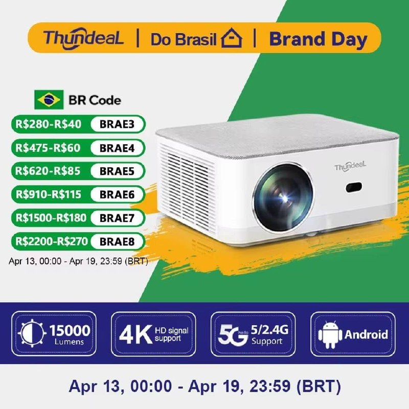 Projetor ThundeaL TD92 Pro, 1080P, Suporte 4K, 15.000 Lumens, Android, 5G Wifi