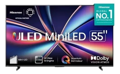 Smart TV Hisense U6 Mini LED 4K 55" UHD HDR, Vidaa U9, Dolby Vision Atmos, ULED, AiPQ, Google Assistant, Alexa