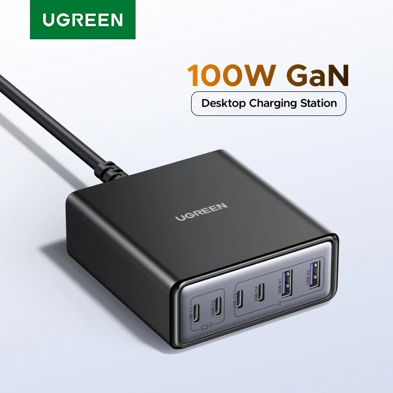UGREEN 100W 65W GaN Carregador 6 em 1 Desktop Laptop Carregador Rápido Para iPhone 17 16 15 14 Pro Max Macbook Air iPad...