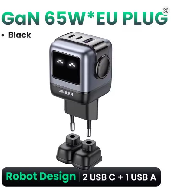 UGREEN 65W GaN Carregador Uno Robot Design PD Carregador rápido PPS PD3.0 para iPhone 17 16 15 Carga rápida para Xiaomi...