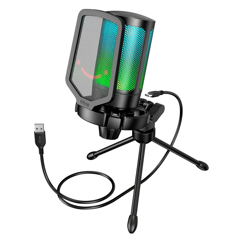 Microfone Fifine AmpliGame A6V Com Luz Rgb Com Pop Filter