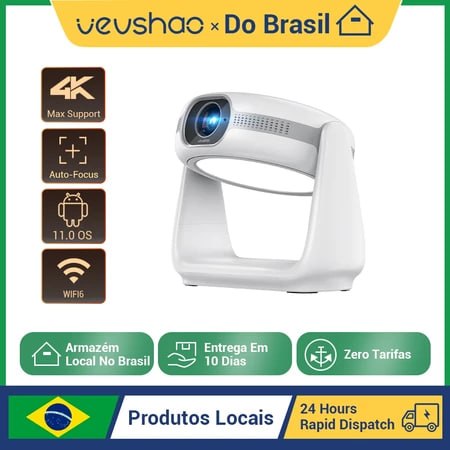 Projetor Portátil Android 11.0 VEVSHAO A10 Com WiFi6 Foco Automático 720P HD Home Theater Interno