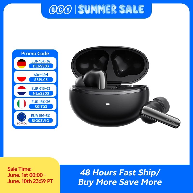 QCY HT18 Melobuds N70 fones de ouvido sem fio bluetooth 6.0 adaptável híbrido anc 6 microfones ldac alta-res áudio carregamento sem fio 50h