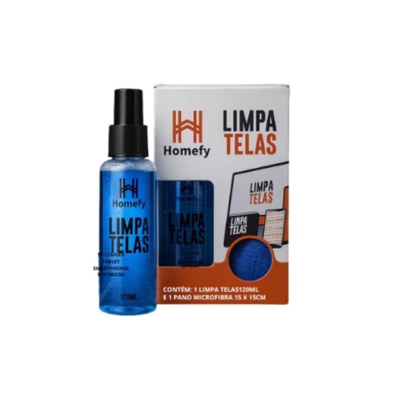 Limpa Telas Homefy 120ml com Pano - Limpeza Sem Manchas para TV, Notebook e Celular | Anti-estático