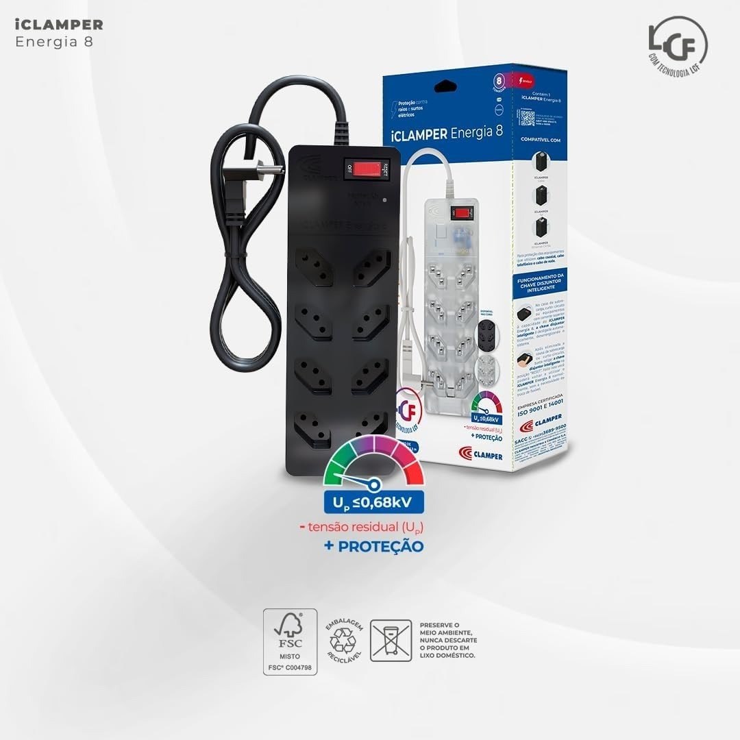 Filtro De Linha Dps Iclamper Energia 8 - Preto