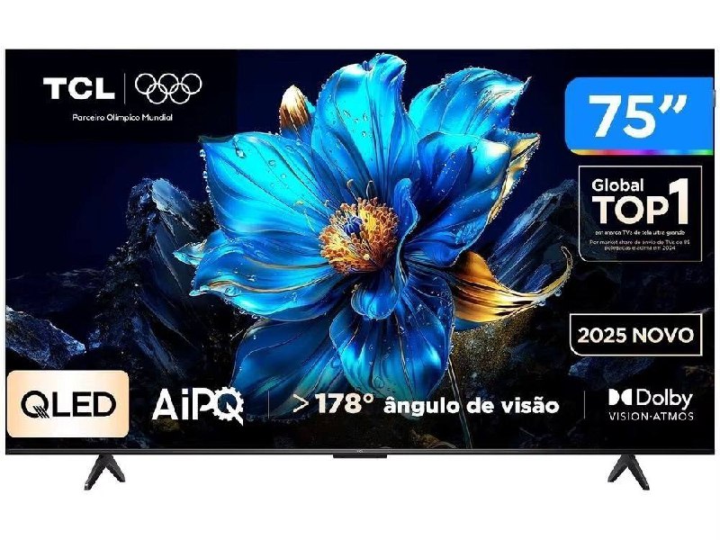 Smart Tv Tcl 75" 4K UHD HDR Qled 75P7K Processador AiPQ Google Tv 2025