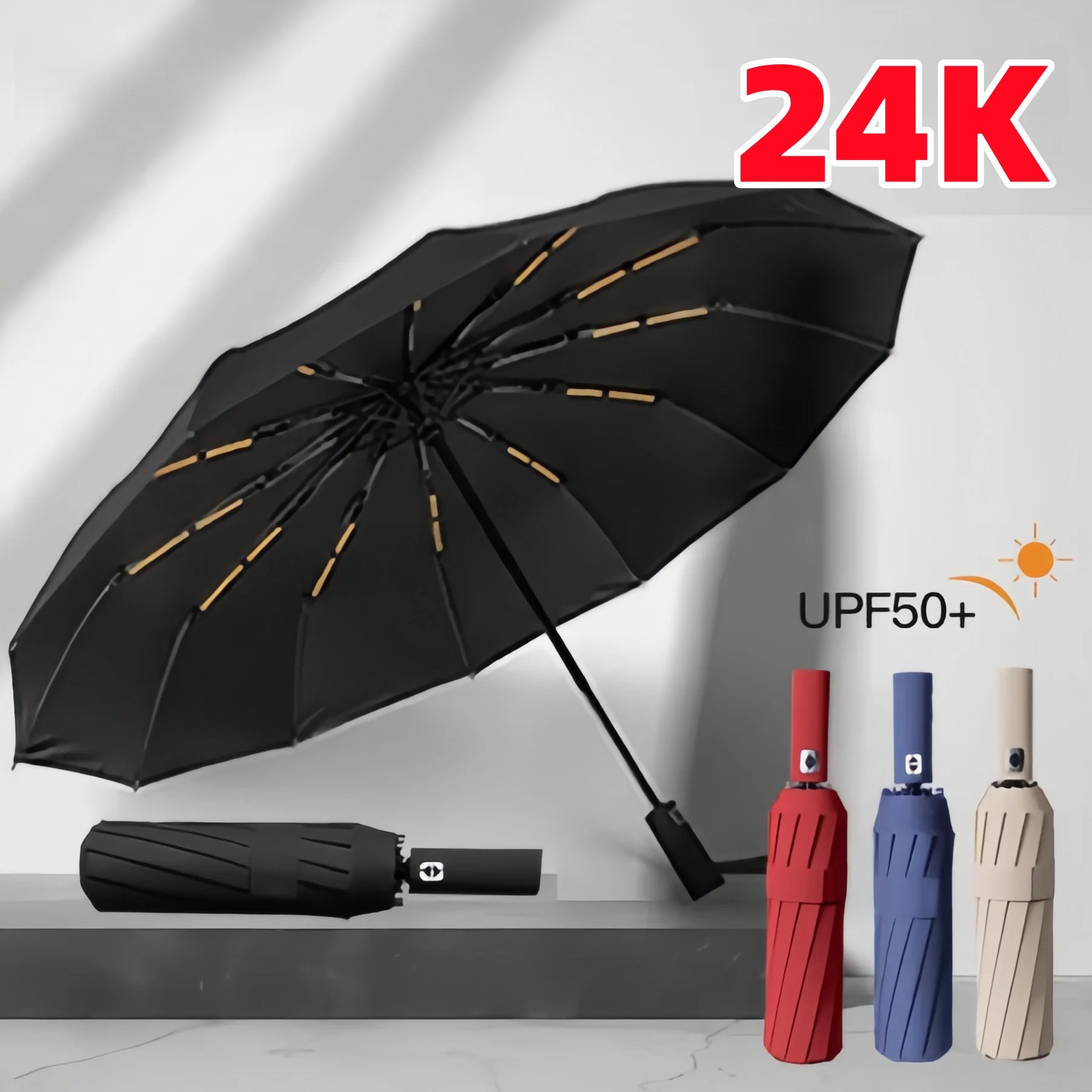 Guarda Chuva Automático Dobrável Sol Dupla Utilização Reforço À Prova De Vento Proteção UV UP50
