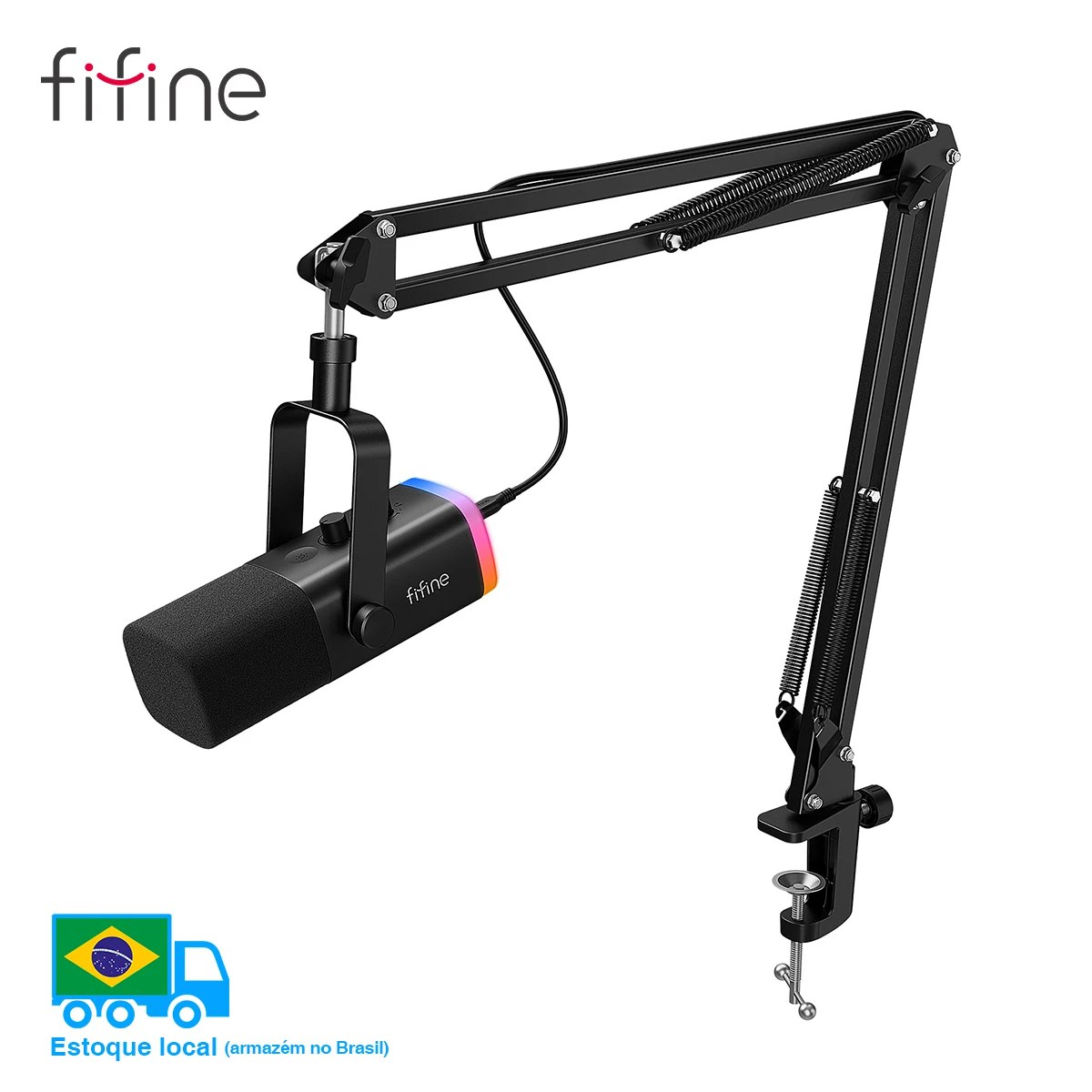 Kit Microfone FIFINE AM8T XLR e USB Com Braço Articulado do Brasil - shhhide