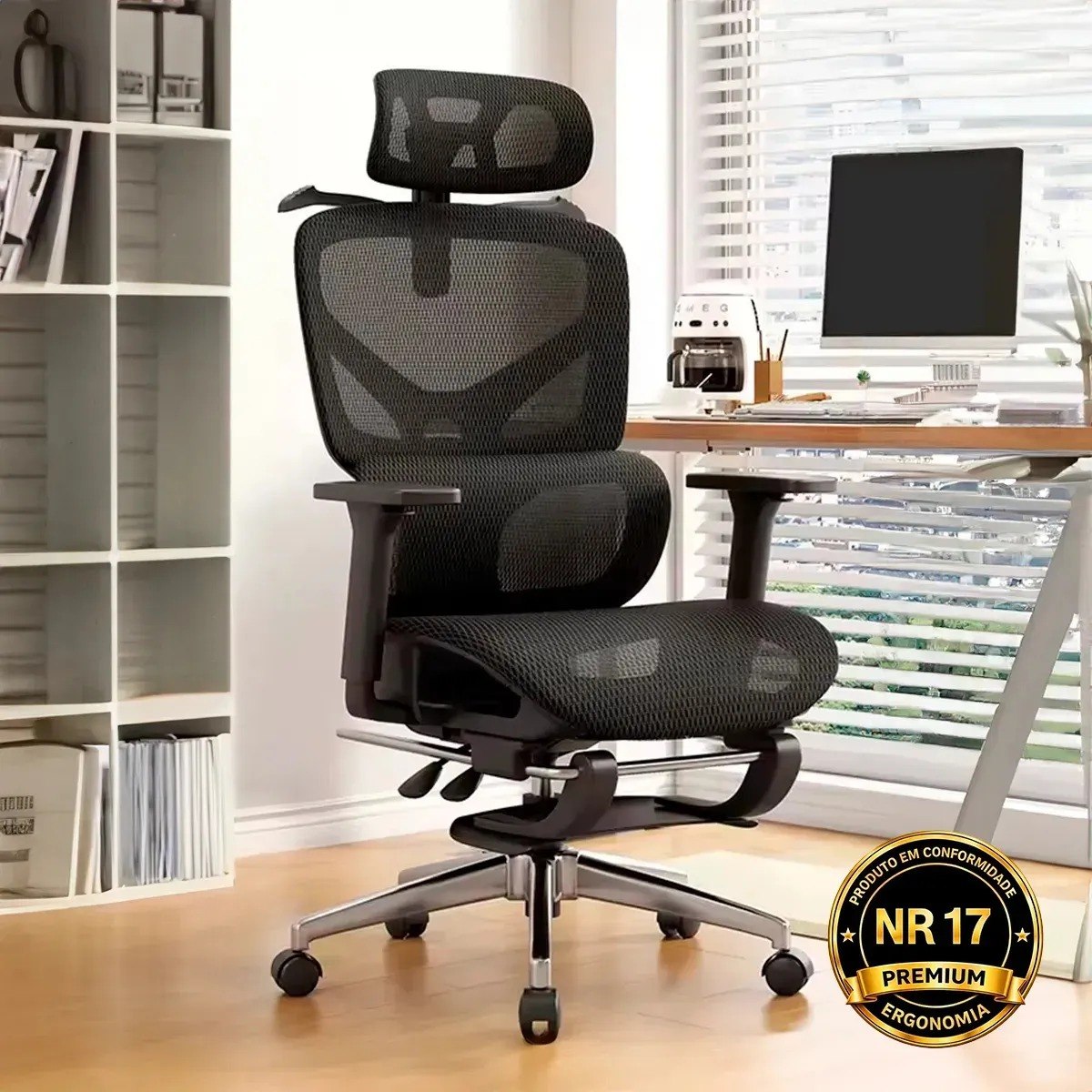 Cadeira De Escritório Ergonômica Giratoria Nr17 Malha Respirável - Cor Preto P04 Corsair