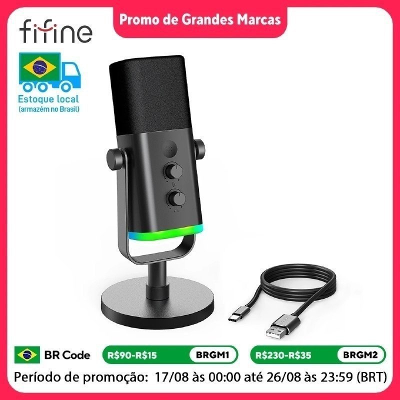 Microfone Dinâmico Fifine Ampligame AM8 USB/XLR RGB
