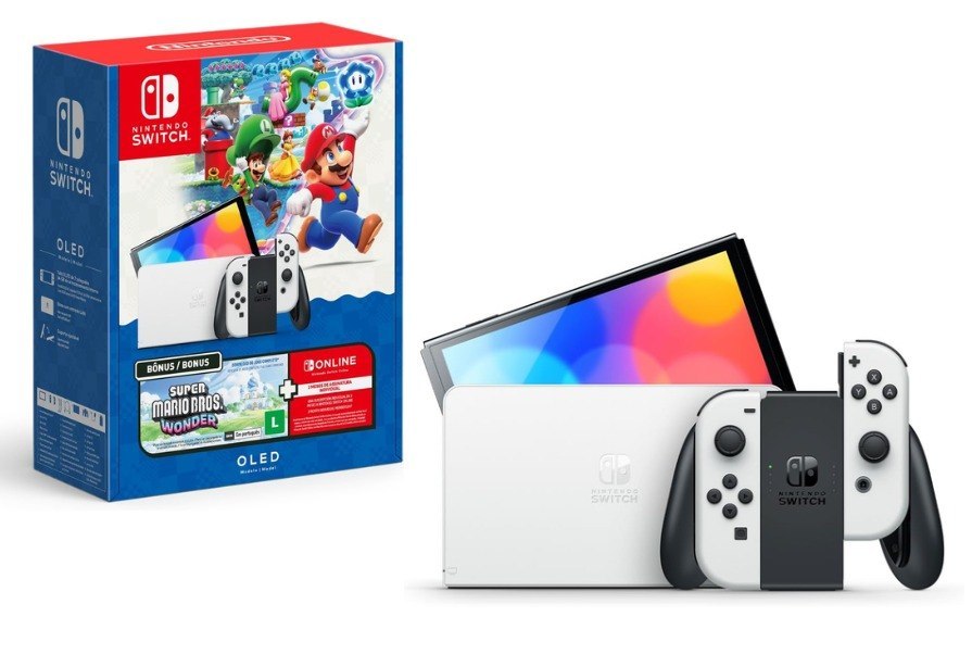 Bundle Nintendo Switch OLED + Super Mario Bros. Wonder + 3 Meses de Assinatura Nintendo Switch Online