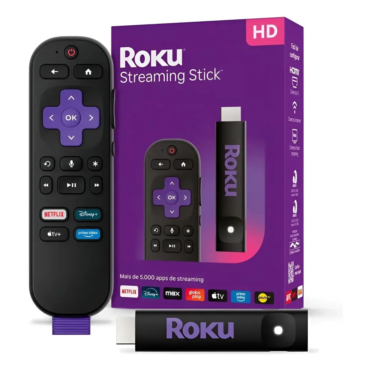 LANÇAMENTO - Roku Streaming Stick 2025 Para Tv Hd/fhd Controle Por Voz Preto De Voz