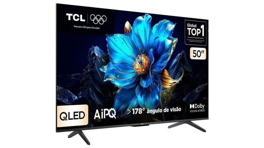 Smart TV 50" TCL 4K UHD QLED 50P7K Google TV AiPQ Google Assistente 3 HDMI