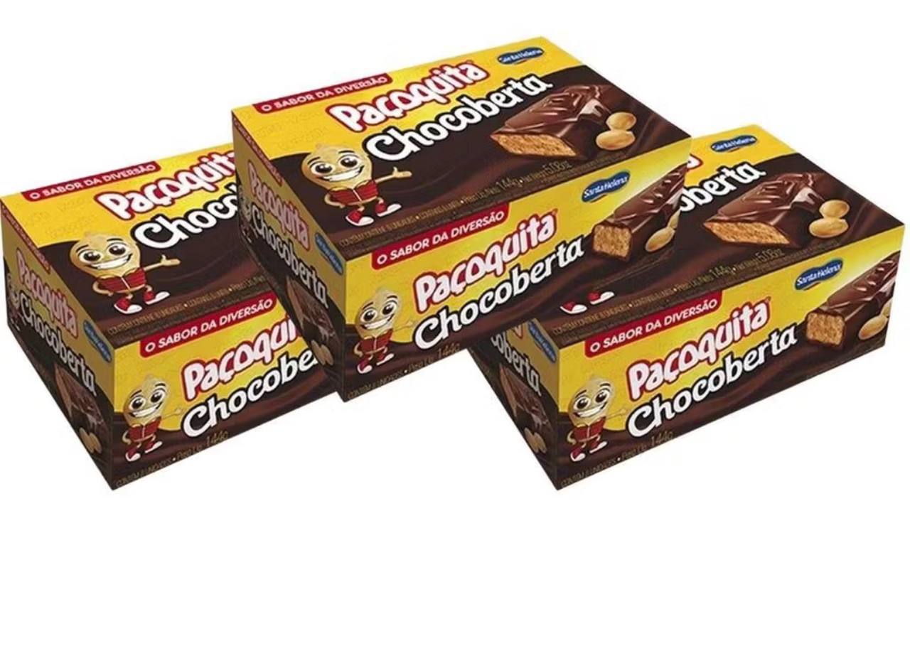 3x Caixa Paçoquita Coberta Chocolate 144G