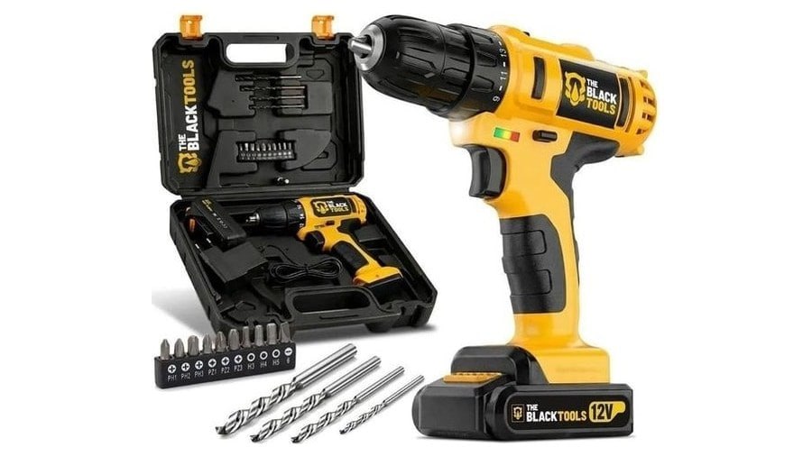 Furadeira Parafusadeira Sem Fio A Bateria Tb-12e 12v 3/8 10mm Com Maleta E Acessórios The Black Tools