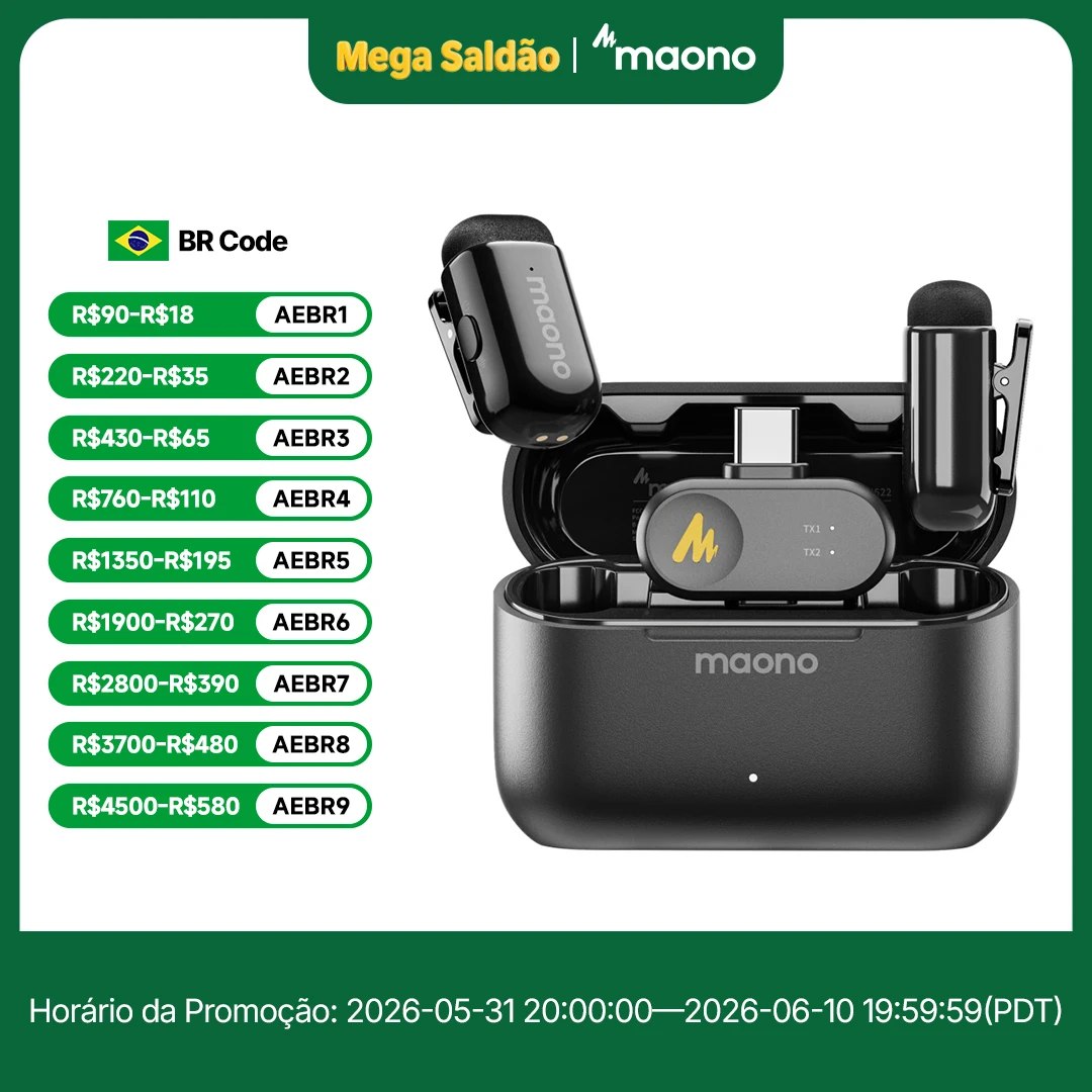 Microfone Lavalier Sem Fio Maono Wave T1 Mini para iPhone 16 15