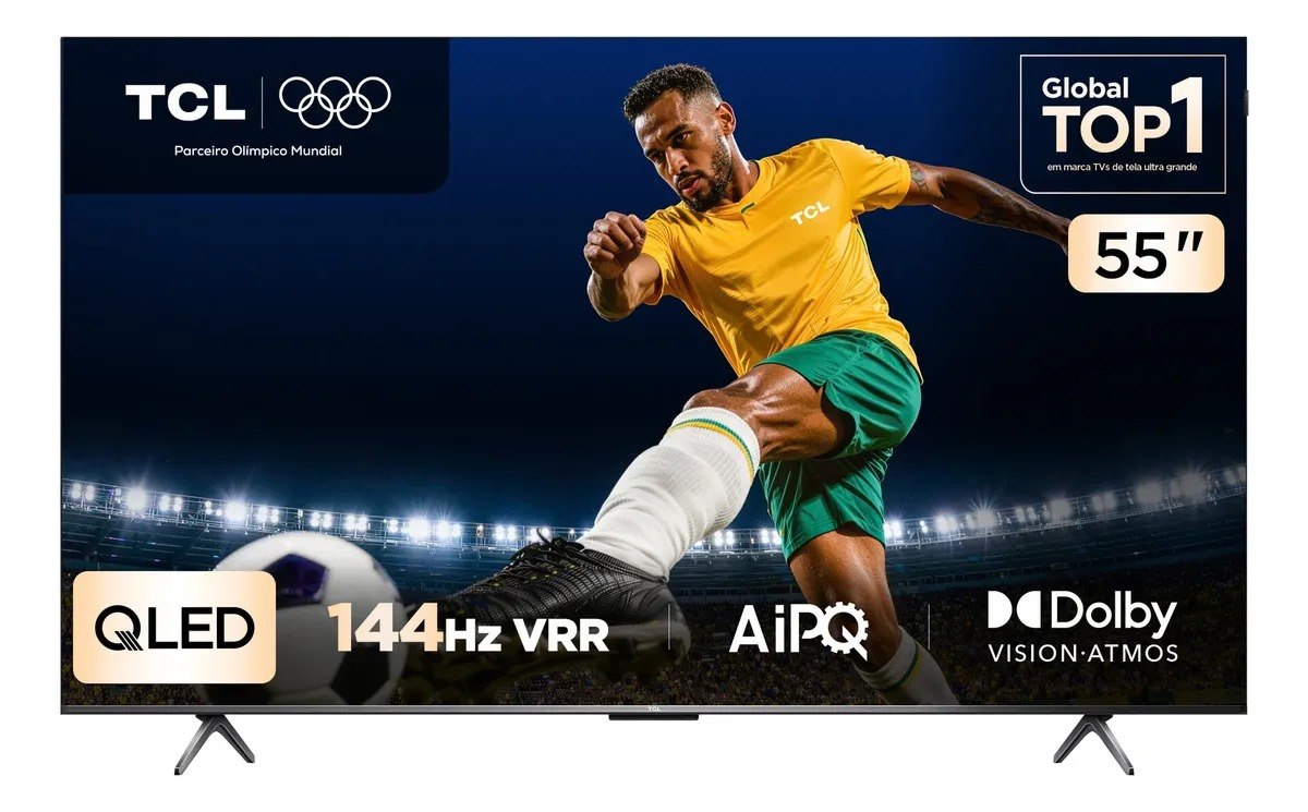 Smart TV TCL 55 Polegadas QLED 4K P8K WiFi Bluetooth Google TV 144Hz HDR10+ Dolby Atmos Vision 55P8K