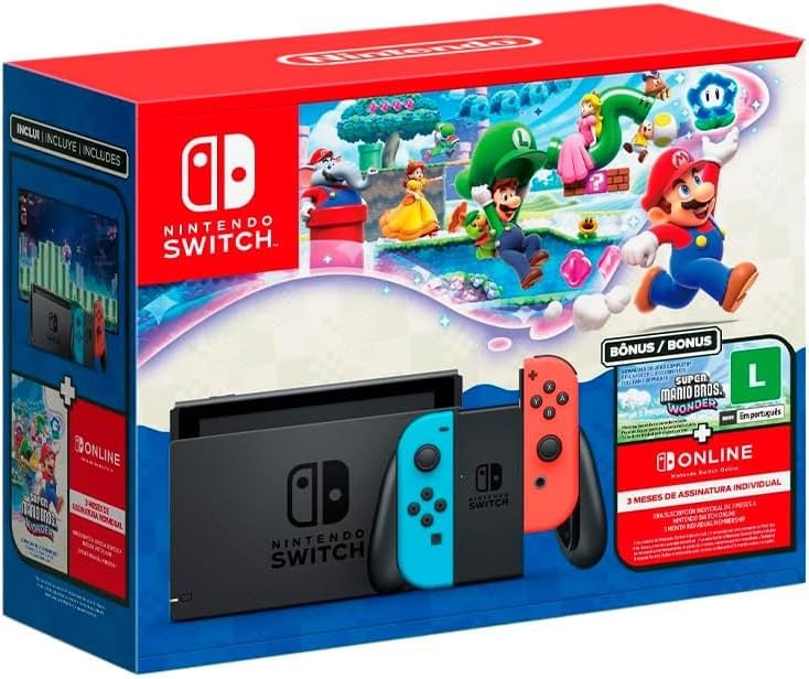 Bundle Nintendo Switch + Super Mario Bros. Wonder + 3 Meses de Assinatura Nintendo Switch Online