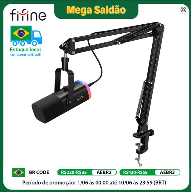 Microfone FIFINE AM8T XLR e USB Com Braço Articulado 🇧🇷 Selecione Envio do Brasil