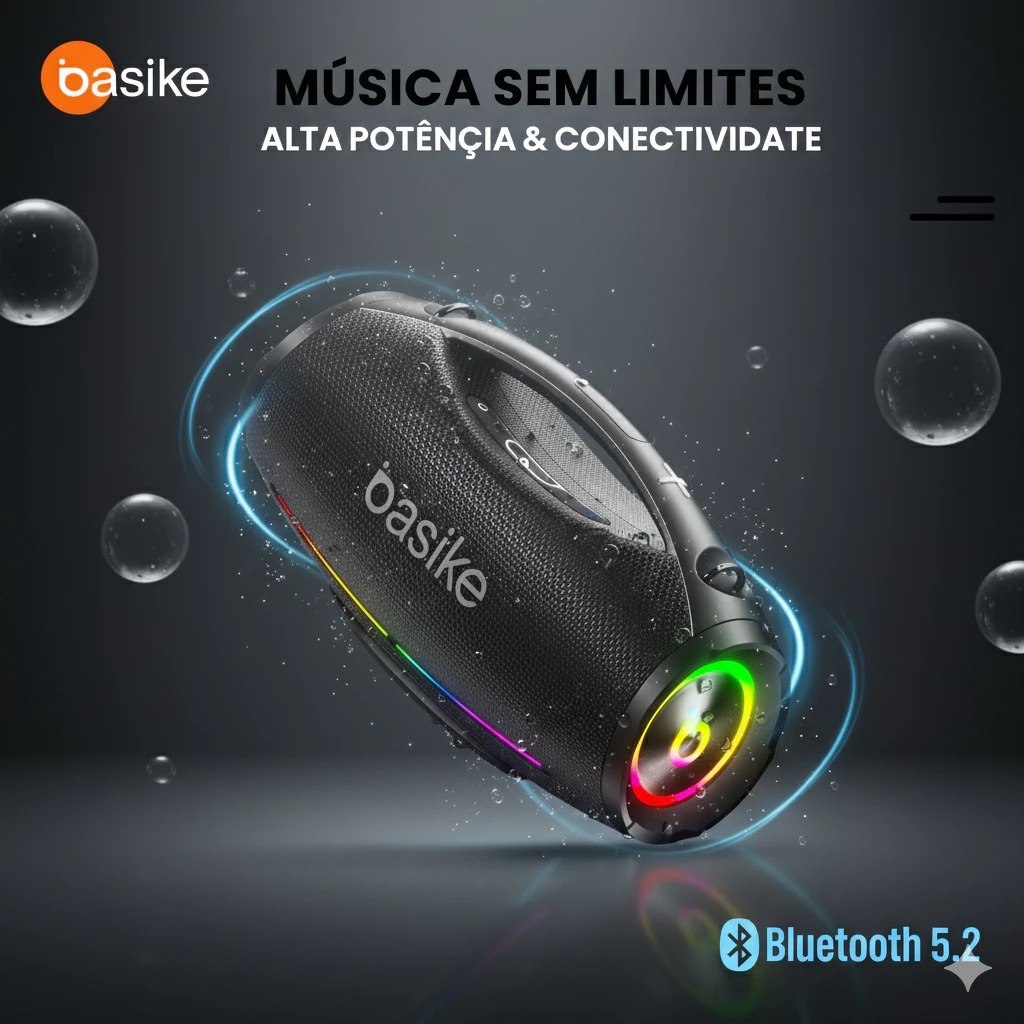 Basike Caixa de Som Boombox Plus Bluetooth 200w IpX6 Bateria 12 Horas Som Potente Preto Ba-RAD304