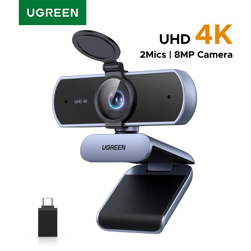 UGREEN Webcam 4K FHD 1080P 8MP para PC, Foco Automático PDAF, Microfones Duplos com Cancelamento de Ruído AI, Câmera para Zoom/Teams/Google Meet