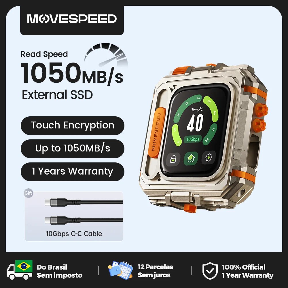 Movespeed gd10 1050 mb/s ssd externo 1tb 2tb tela sensível ao toque criptografia portátil unidade de estado sólido para