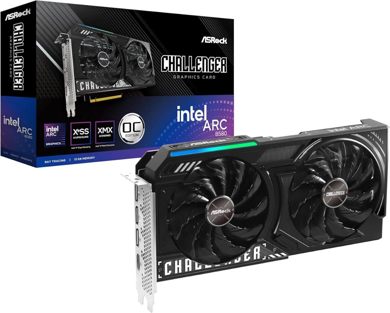 PLACA DE VÍDEO ASROCK INTEL ARC B580 CHALLENGER 12G OC 192 BITS (B580 CL 12GO) 90-GA5LZZ-00UANF